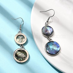 Brass Natural Abalone Shell Dangle Earrings&nbsp;EJEW-F388-01F-P