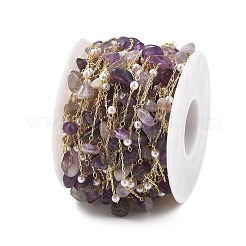Natural Amethyst & Glass Link Chains&nbsp;CHC-K014-12G-04