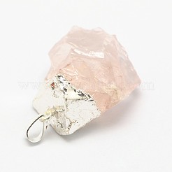 Natural Bezel Raw Rough Gemstone Rose Quartz Pendants&nbsp;G-M040-M09