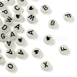 27 Style Flat Round with Black Letter & Heart Acrylic Luminous Beads&nbsp;SACR-YW0001-37