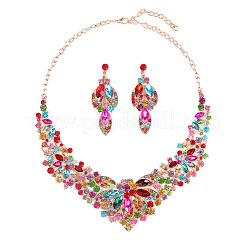 Flower Alloy Rhinestone Pendant Necklaces & Stud Dangle Earrings Sets&nbsp;WG73580-01