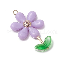 Opaque Acrylic Flower Beads with Iron Bead Caps and 304 Stainless Steel Flat Head Pins and Spray Painted Transparent Glass Beads Pendants&nbsp;PALLOY-JF03617-01