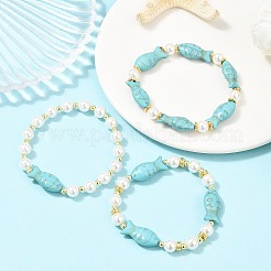 3Pcs 3 Styles Synthetic Turquoise & Shell Pearl Beaded Stretch Bracelet Sets for Women&nbsp;BJEW-JB12488