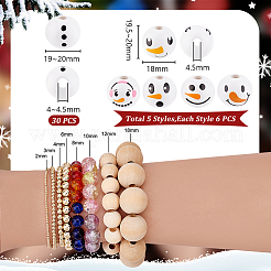 Round Christmas Snowman Print Wood European Beads&nbsp;WOOD-PH0003-25