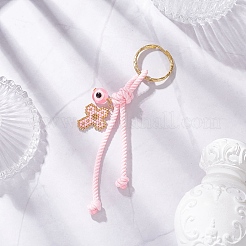Resin & Glass Seed & Polyester Cord Keychain&nbsp;KEYC-MZ00048-01