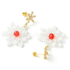 Christmas Snowflake Glass Seed Braided Dangle Earrings&nbsp;EJEW-MZ00233-02