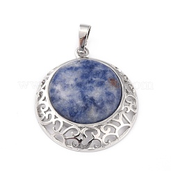Natural Blue Spot Jasper Pendants with Hollow Platinum Brass Findings&nbsp;G-P448-A10-P