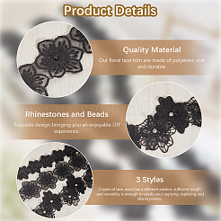 3Pcs 3 Styles Polyester Flower Lace Trim Ribbon&nbsp;OCOR-CY0001-20A