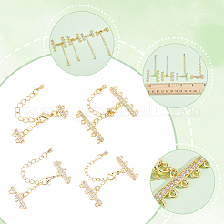 4Pcs 4 Styles Brass Micro Pave Clear Cubic Zirconia Ends with Chains&nbsp;FIND-BBC0005-21