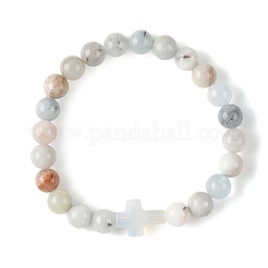 8.5MM Natural Aquamarine Round Beaded Stretch Bracelets&nbsp;BJEW-JB14342-02