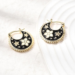 Flower Brass Enamel Hoop Earrings&nbsp;EJEW-Z157-02G