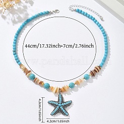 Bohemian Alloy & Synthetic Turquoise Starfish Pendant Round Beaded Necklaces for Women&nbsp;FS-WGD4D40-01