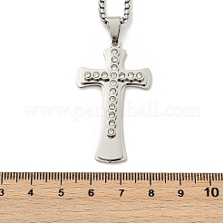 201 Stainless Steel Clear Cubic Zirconia Religion Cross Pendant Box Chain Necklaces for Men&nbsp;NJEW-S387-06P