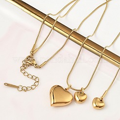 304 Stainless Steel Triple Heart Pendant Round Snake Chain Necklaces for Women&nbsp;NJEW-A074-02G
