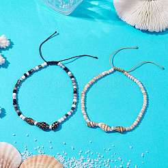 Glass with Natural Sea Shell Beads Anklet&nbsp;AJEW-AN00595