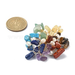Natural Mixed Gemstone Chips & Pearl Beaded Flower Brooch Pin&nbsp;JEWB-BR00106