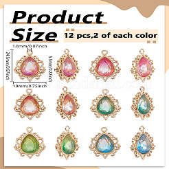 12Pcs 6 Colors Gradient Color Transparent Resin Rhinestone Pendants&nbsp;RESI-LP0001-20