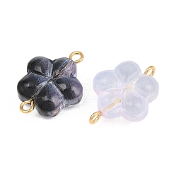 Glass Flower Connector Charms&nbsp;GLAA-P079-06G-M