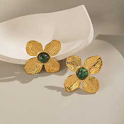 304 Stainless Steel with African Turquoise(Jasper) Stud Earrings for Women&nbsp;RQ8454