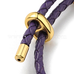 Brass Column Bar Link Bracelet with Leather Cords&nbsp;BJEW-G675-05G-13
