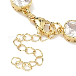 Square Brass Pave Cubic Zirconia Link Chain Bracelets for Women&nbsp;BJEW-P385-08G-03