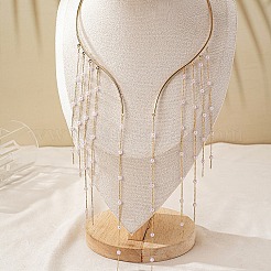 Alloy & Plastic Imitation Pearl Round Beaded Long Tassel Cuff Choker Necklaces for Women&nbsp;FS-WGD3D1C-01