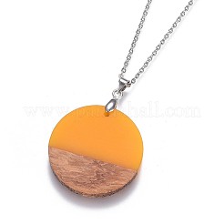 Flat Round Resin & Wood Pendant Necklaces&nbsp;NJEW-JN02324-M