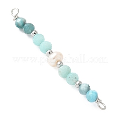 Faceted Round Natural Amazonite & Apatite & Potato Natural Cultured Freshwater Pearl Beaded Connector Charms&nbsp;PALLOY-JF03532-05