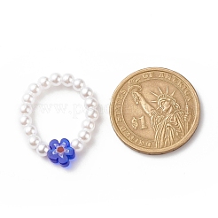 Plastic Imitation Pearl & Millefiori Glass Beaded Finger Ring for Women&nbsp;RJEW-JR00484
