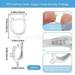 2 Pairs 925 Sterling Silver Hoop Earring Findings&nbsp;STER-BBC0007-14