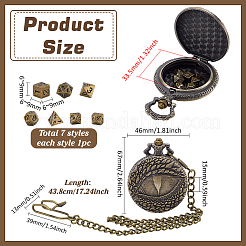 Vintage Alloy Flat Round Dragon Eye Pocket Watch with Brass Curb Chain&nbsp;AJEW-PH0007-67AB