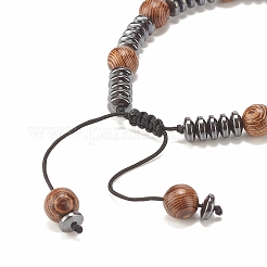 Natural Wenge Wood & Synthetic Hematite Braided Bead Bracelet&nbsp;BJEW-JB07933