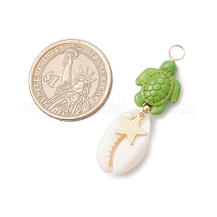12Pcs 12 Styles Natural Cowrie Shell & Dyed Synthetic Turquoise Turtle Copper Wire Wrapped Pendants&nbsp;PALLOY-JF04035