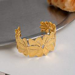 304 Stainless Steel Vintage Flower Wide Open Cuff Bangles for Women&nbsp;DF2042