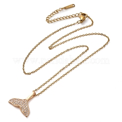 Brass Micro Pave Clear Cubic Zirconia Whale Tail Pendant Necklaces&nbsp;NJEW-M080-06