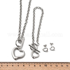 Heart 304 Stainless Steel Pendant Necklace & Stud Earring & Bracelet Sets for Women&nbsp;SJEW-F226-02P