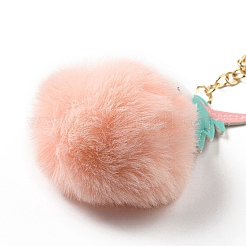 Imitation Rex Rabbit Fur Ball & PU Leather Unicorn Pendant Keychain&nbsp;KEYC-K018-01KCG-03