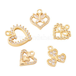 5Pcs 5 Styles Brass Micro Pave Cubic Zirconia Pendants&nbsp;KK-TA0002-99