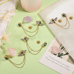 4Pcs Rhinestone Bee & Rectangle Hanging Chain Brooch&nbsp;JEWB-CA0001-69