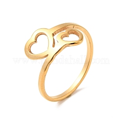 Ion Plating(IP) 201 Stainless Steel Double Heart Finger Ring for Valentine's Day&nbsp;RJEW-G266-10G