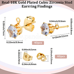 40Pcs Brass Micro Pave Clear Cubic Zirconia Stud Earring Findings&nbsp;KK-BBC0022-23
