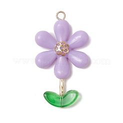 Opaque Acrylic Flower Beads with Iron Bead Caps and 304 Stainless Steel Flat Head Pins and Spray Painted Transparent Glass Beads Pendants&nbsp;PALLOY-JF03617-01