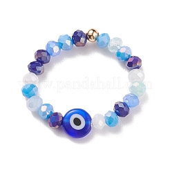 Lampwork Evil Eye & Glass Beaded Stretch Finger Ring for Women&nbsp;RJEW-JR00483-02