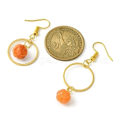 Natural Red Aventurine Pumpkin with Ring Dangle Earrings&nbsp;EJEW-JE05509-01