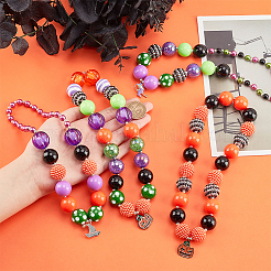 4Pcs 4 Styles Halloween Theme ABS Plastic Imitation Pearl & Acrylic & Resin Beaded Necklaces Set&nbsp;NJEW-AB00008