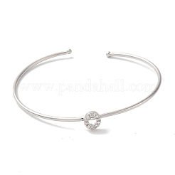 Rack Plating Brass Micro Pave Clear Cubic Zirconia Letter Open Cuff Bangles&nbsp;BJEW-A018-01P-O