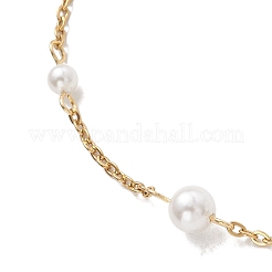Round White Shell Pearl 304 Stainless Steel Cable Chain Anklets for Women&nbsp;AJEW-AN00781