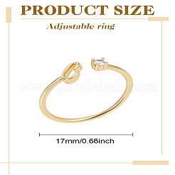1Pc Letter Brass Rhinestone Open Cuff Rings for Women&nbsp;AJEW-LP0004-47C-G