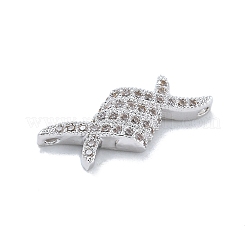 Rack Plating Brass Clear Cubic Zirconia Rhombus Connector Charms&nbsp;KK-A234-069P