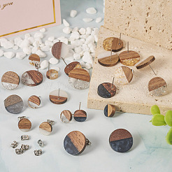 24Pcs 12 Styles Resin & Walnut Wood Flat Round Stud Earrings with 304 Stainless Steel Pin for Women&nbsp;EJEW-TA0001-20